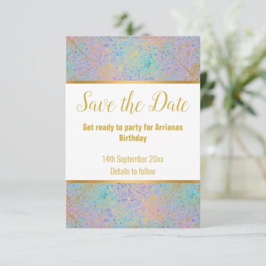 RAINBOW PASTEL GLITTER GOLD RESPONS RSVP (Staand voorkant)