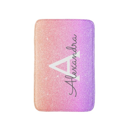 Rainbow Pastel Glitter Sparkle Monogram Badmat (Voorkant Verticaal)