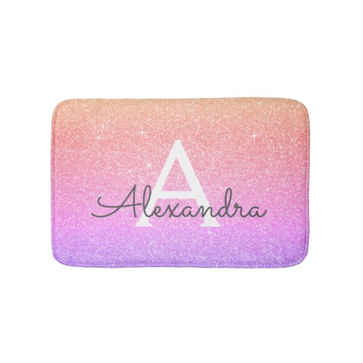 Rainbow Pastel Glitter Sparkle Monogram Badmat (Voorkant)