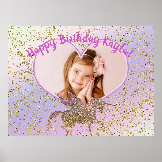 Rainbow Pastel Glitter Unicorn Party Photo Banner Poster (Voorkant)