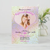 Rainbow Pastel Gold Glitter Eenhoorn Fotofeest Kaart (Staand voorkant)