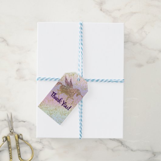 Rainbow Pastel Gold Glitter Fantasy Birthday Party Cadeaulabel (Met Touw)