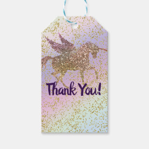 Rainbow Pastel Gold Glitter Fantasy Birthday Party Cadeaulabel