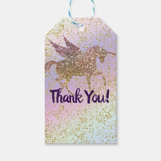 Rainbow Pastel Gold Glitter Fantasy Birthday Party Cadeaulabel (Voorkant)