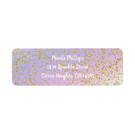 Rainbow Pastel Gold Glitter Fantasy Birthday Party Etiket (Voorkant)