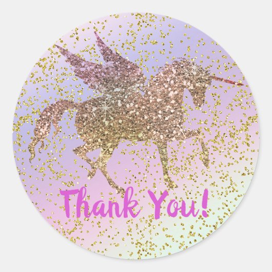 Rainbow Pastel Gold Glitter Fantasy Birthday Party Ronde Sticker (Voorkant)
