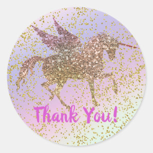 Rainbow Pastel Gold Glitter Fantasy Birthday Party Ronde Sticker