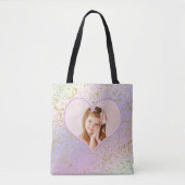 Rainbow Pastel Gold Glitter Heart Photo Afbeelding Tote Bag (Voorkant)
