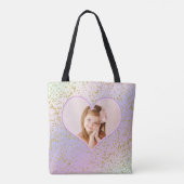 Rainbow Pastel Gold Glitter Heart Photo Afbeelding Tote Bag (Achterkant)