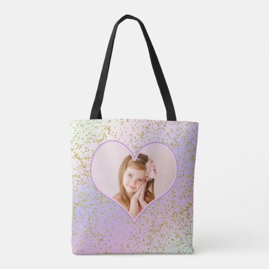 Rainbow Pastel Gold Glitter Heart Photo Afbeelding Tote Bag (Achterkant)