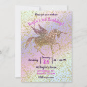 Rainbow Pastel Gold Glitter Unicorn Birthday Party Kaart (Voorkant)
