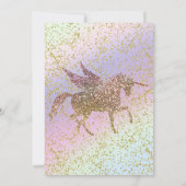 Rainbow Pastel Gold Glitter Unicorn Birthday Party Kaart (Achterkant)