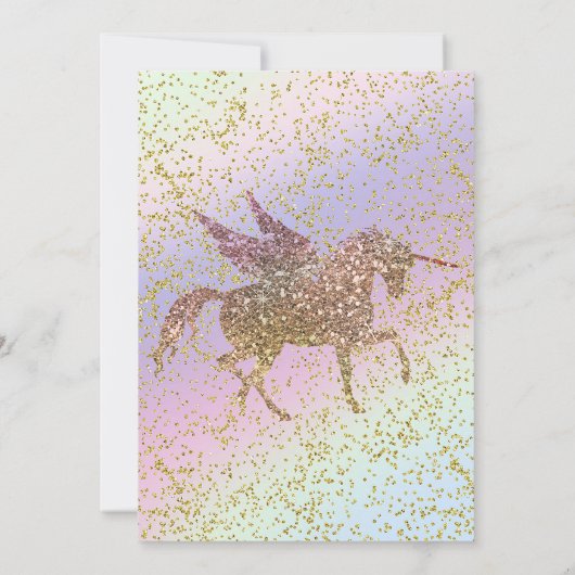 Rainbow Pastel Gold Glitter Unicorn Birthday Party Kaart (Achterkant)