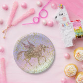 Rainbow Pastel Gold Glitter Unicorn Birthday Party Papieren Bordje (Feest)