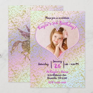 Rainbow Pastel Gold Glitter Unicorn Foto Kaart