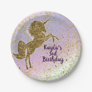 Rainbow Pastel Gold Glitter Unicorn Stars Papieren Bordje
