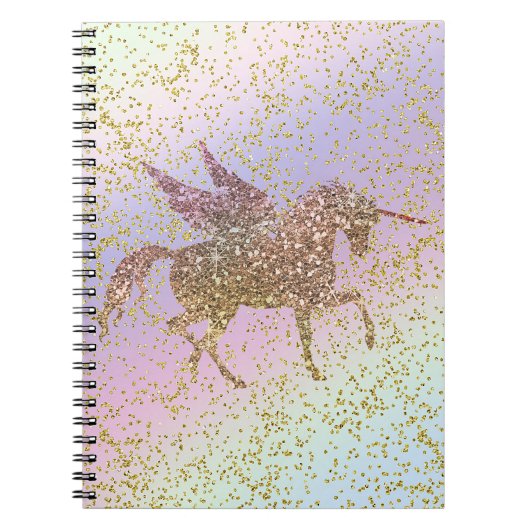 Rainbow Pastel Gold Glitter Unicorn Trendy Girls Notitieboek (Voorkant)