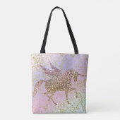 Rainbow Pastel Gold Glitter Unicorn Trendy Girls Tote Bag (Achterkant)