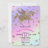 Rainbow Pastel Gold Stippen Unicorn Birthday Party Kaart (Voorkant)