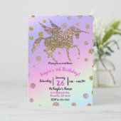 Rainbow Pastel Gold Stippen Unicorn Birthday Party Kaart (Staand voorkant)