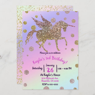Rainbow Pastel Gold Stippen Unicorn Birthday Party Kaart