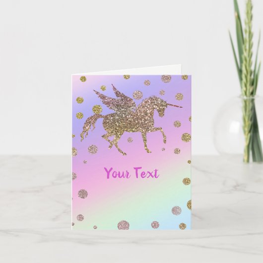 Rainbow Pastel Gold Stippen Unicorn Birthday Party Kaart (Voorkant)