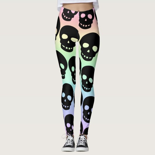 Rainbow Pastel Gothic schedels Big Print Leggings (Voorkant)