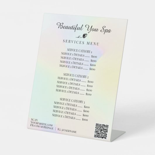 *~* Rainbow Pastel Hologram Tafel voetstuk teken Reclamebord Met Voetstuk (Voorkant)