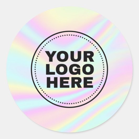 Rainbow Pastel Holographic Custom Logo Ronde Sticker (Voorkant)