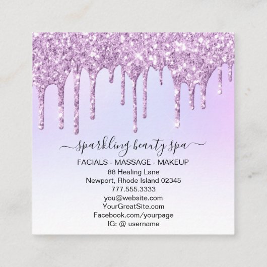 *~* Rainbow Pastel Magenta Drip GLITTER AP7 Vierkante Visitekaartje (Achterkant)