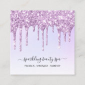 *~* Rainbow Pastel Magenta Drip GLITTER AP7 Vierkante Visitekaartje (Voorkant)