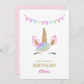 Rainbow Pastel Magical Unicorn Face Birthday Kaart (Voorkant / Achterkant)