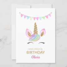 Rainbow Pastel Magical Unicorn Face Birthday Kaart