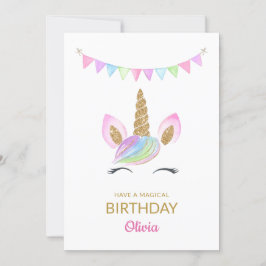 Rainbow Pastel Magical Unicorn Face Birthday Kaart