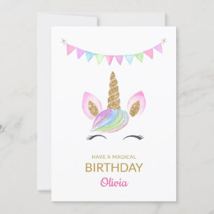 Rainbow Pastel Magical Unicorn Face Birthday Kaart