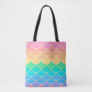 Rainbow Pastel Mermaid Scales Seamless Pattern Tote Bag