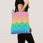 Rainbow Pastel Mermaid Scales Seamless Pattern Tote Bag (Dichtbij)