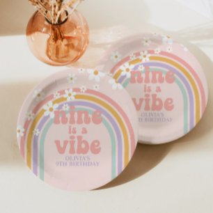 Rainbow Pastel Nine is a Vibe 9de verjaardag Papieren Bordje