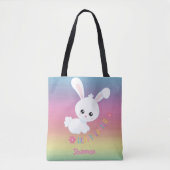 Rainbow Pastel Paashaas Kind Gepersonaliseerd Tote Bag (Voorkant)