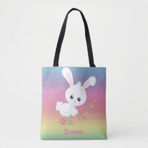 Rainbow Pastel Paashaas Kind Gepersonaliseerd Tote Bag