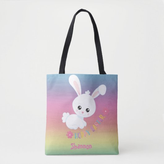 Rainbow Pastel Paashaas Kind Gepersonaliseerd Tote Bag (Voorkant)