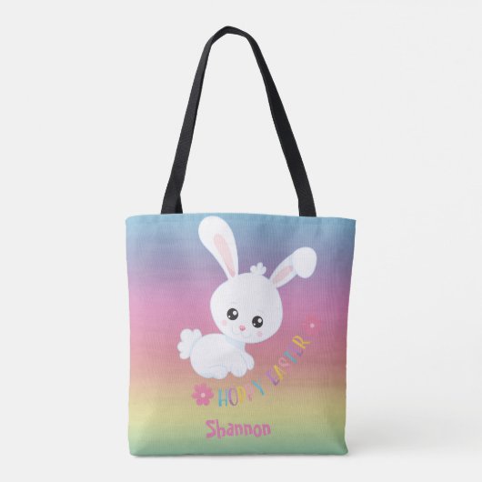 Rainbow Pastel Paashaas Kind Gepersonaliseerd Tote Bag (Achterkant)