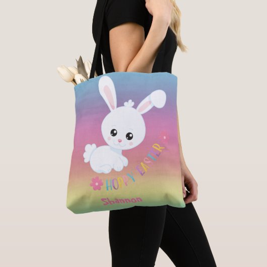 Rainbow Pastel Paashaas Kind Gepersonaliseerd Tote Bag (Dichtbij)