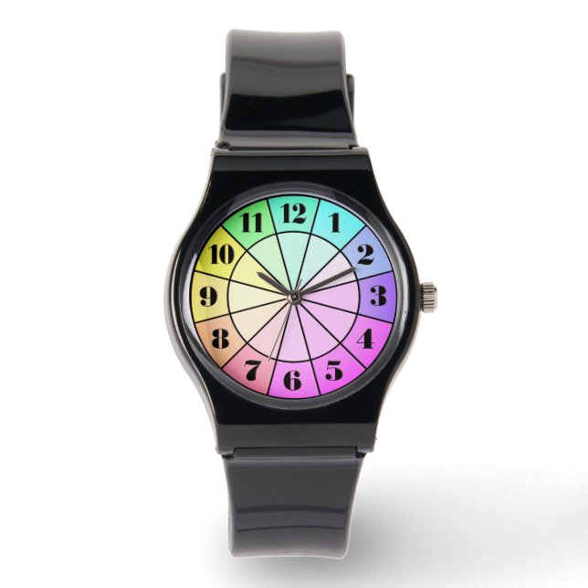 Rainbow Pastel Pie Wedges Horloge (Voorkant)