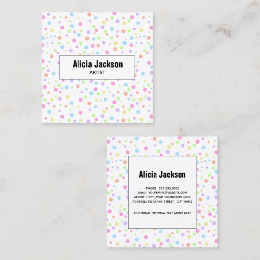 Rainbow Pastel Polka Dots Abstract Vierkante Visitekaartje (Voorkant / Achterkant)