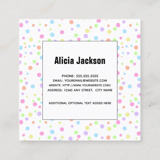 Rainbow Pastel Polka Dots Abstract Vierkante Visitekaartje (Achterkant)