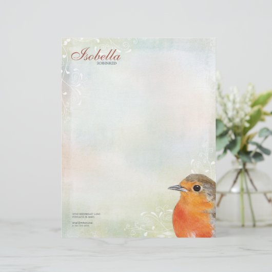 Rainbow Pastel & Robin Personal Letterhead Briefhoofd Ontwerp (Staand voorkant)