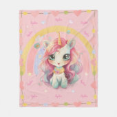 Rainbow Pastel Roos Kawaii Eenhoorn Fleece Deken (Voorkant)