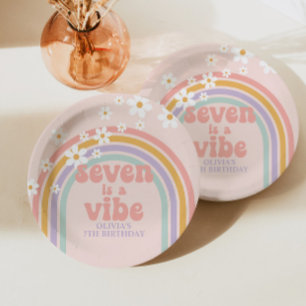 Rainbow Pastel Seven is a Vibe 7de verjaardag Papieren Bordje