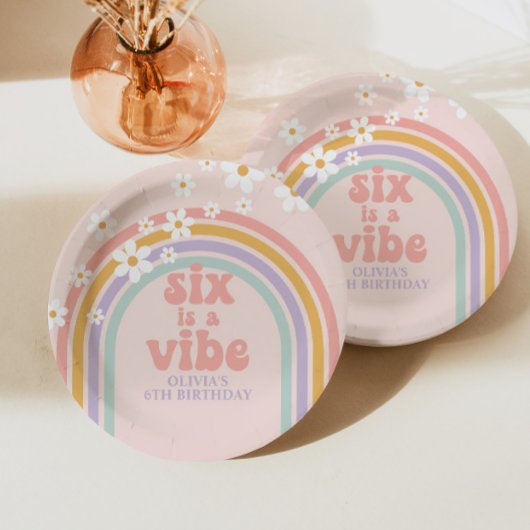 Rainbow Pastel Six is Vibe 6e verjaardag Papieren Bordje
